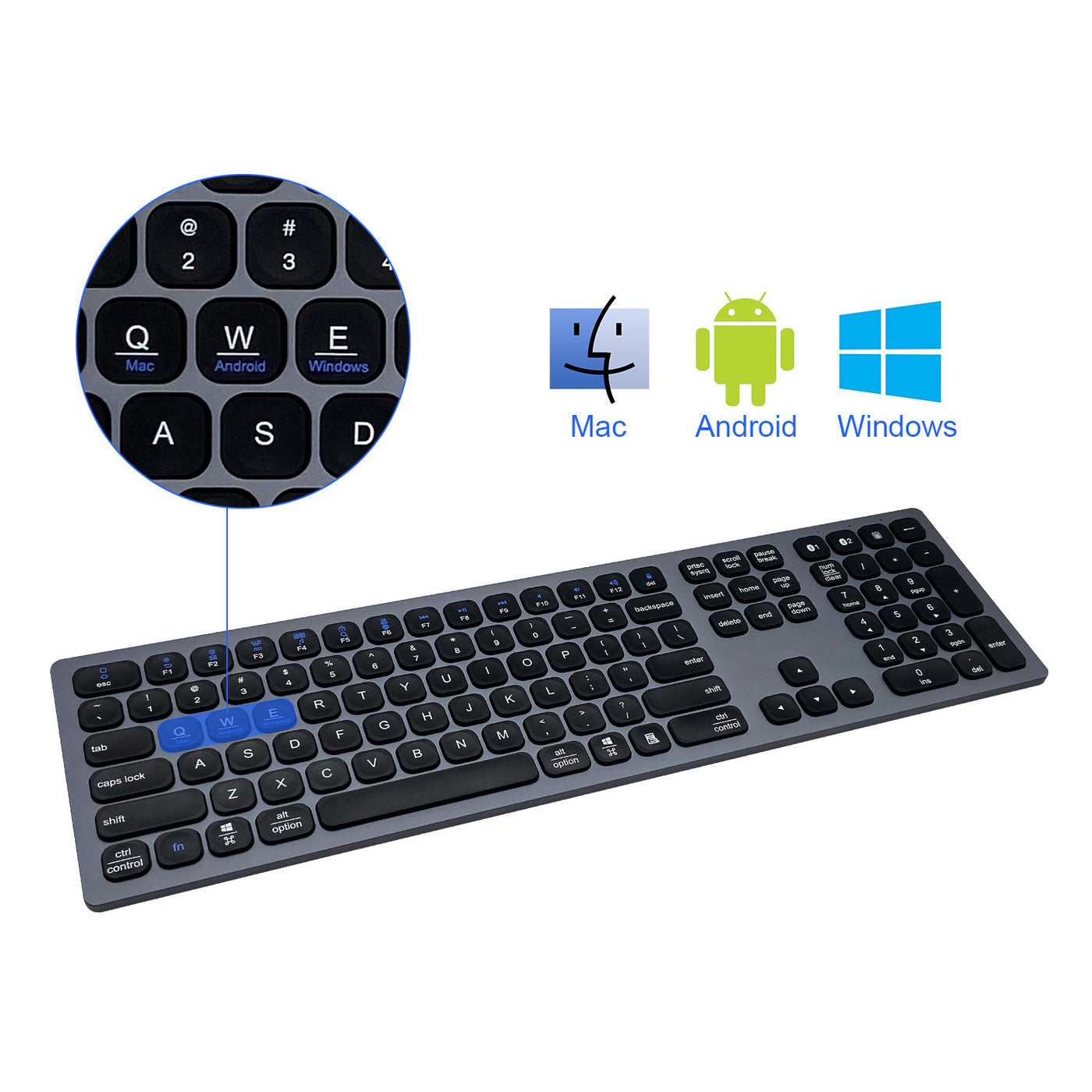 Aluminum Rechargeable Bluetooth Keyboard for Mac OS/Windows/iOS/Android