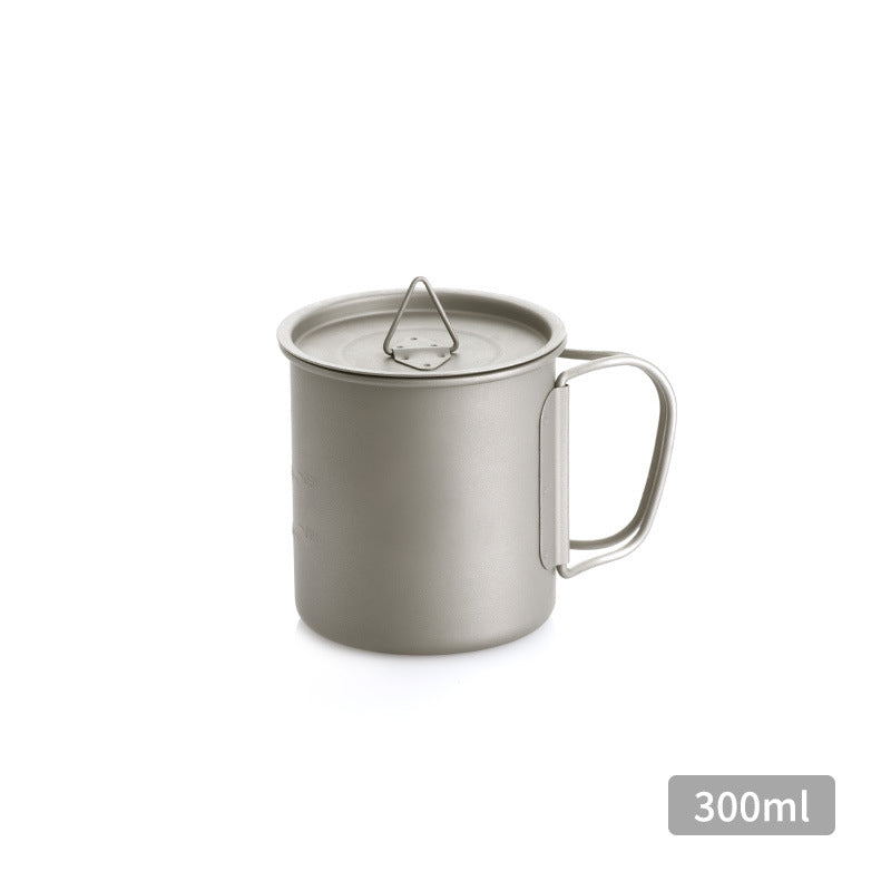 Titanium Single-Wall Mug with Folding Handle and Lid, Titanium Bowl