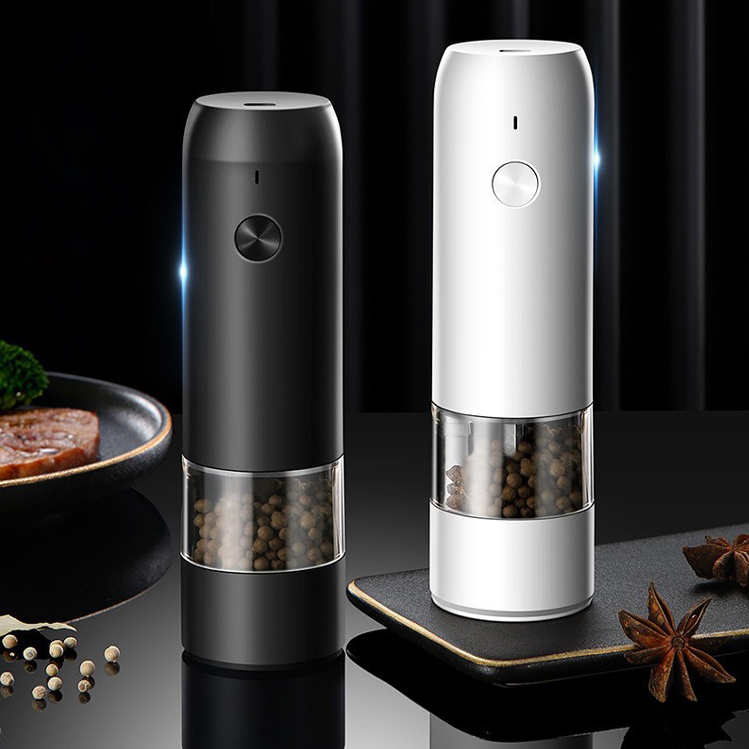  Electric Salt and Pepper Grinder Mill Rechargeable: - USB  Automatic Gravity Peppermills Set, Adjustable Grind Coarseness Refillable  Auto Peppercorn Shaker, Rechargable Battery Operated: Home & Kitchen