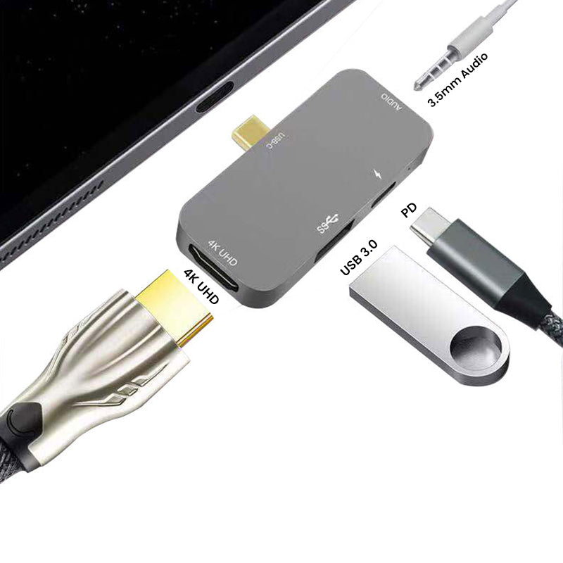 4-in-1 USB-C Hub for Apple MacBook and iPad Pro: PD Charging, 4K HDMI, USB 3.0, and 3.5mm Audio Jack
