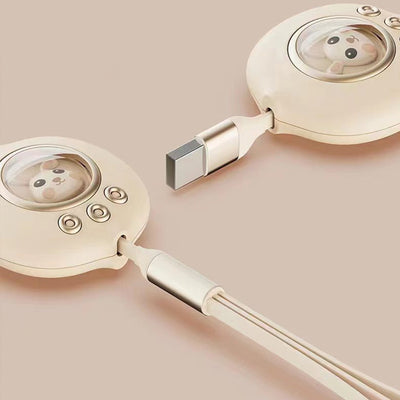 3-in-1 Retractable Charging Cable - Versatile and Portable for iOS, Type-C, and Android Devices in Elegant Beige