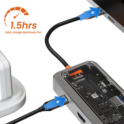 8-in-1 Transparent Type-C Docking Station: Multi-Port USB Hub and Converter with High-Speed Charging and Data Transfer