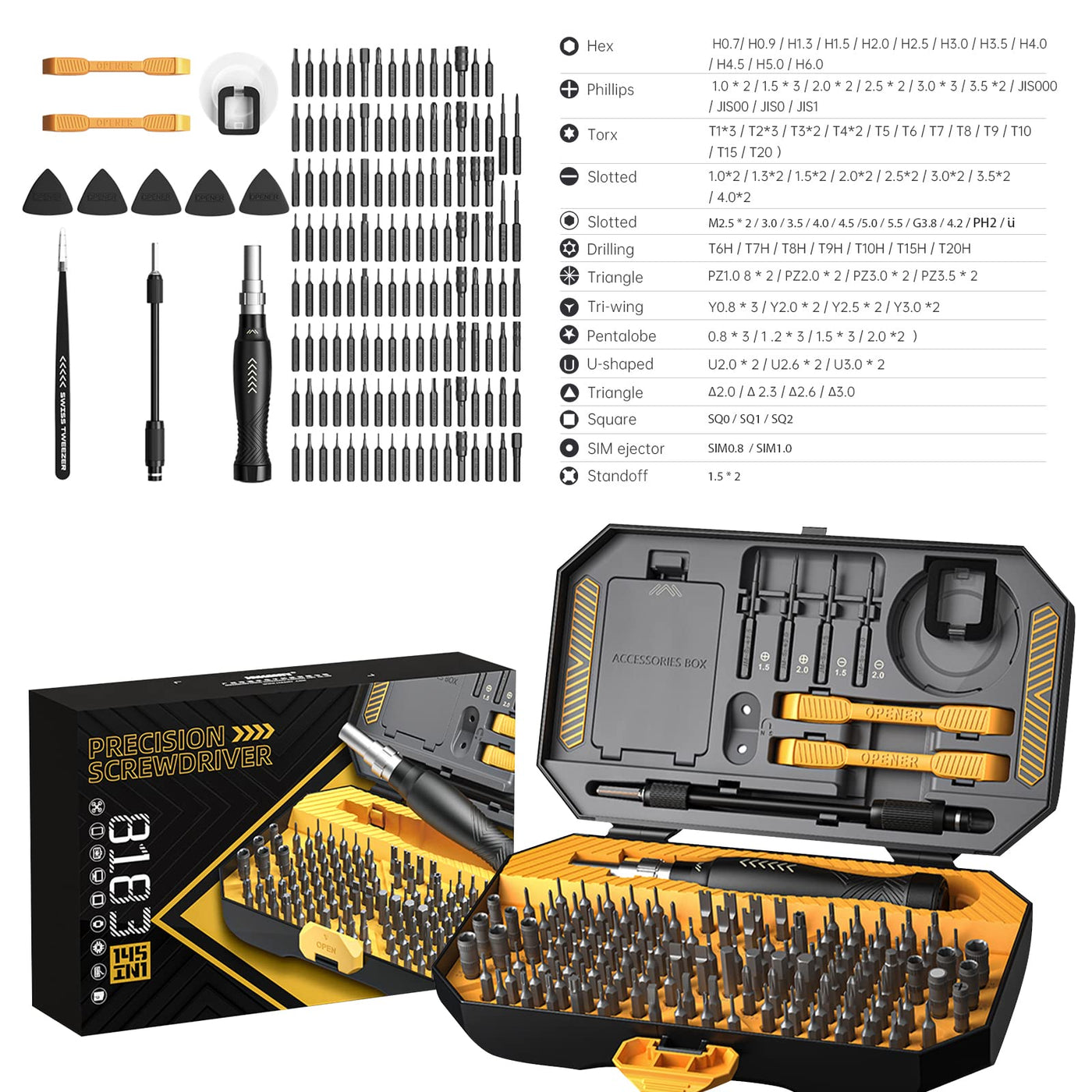 145-in-1 Precision Electronics Repair Tool Kit with Screwdriver Set