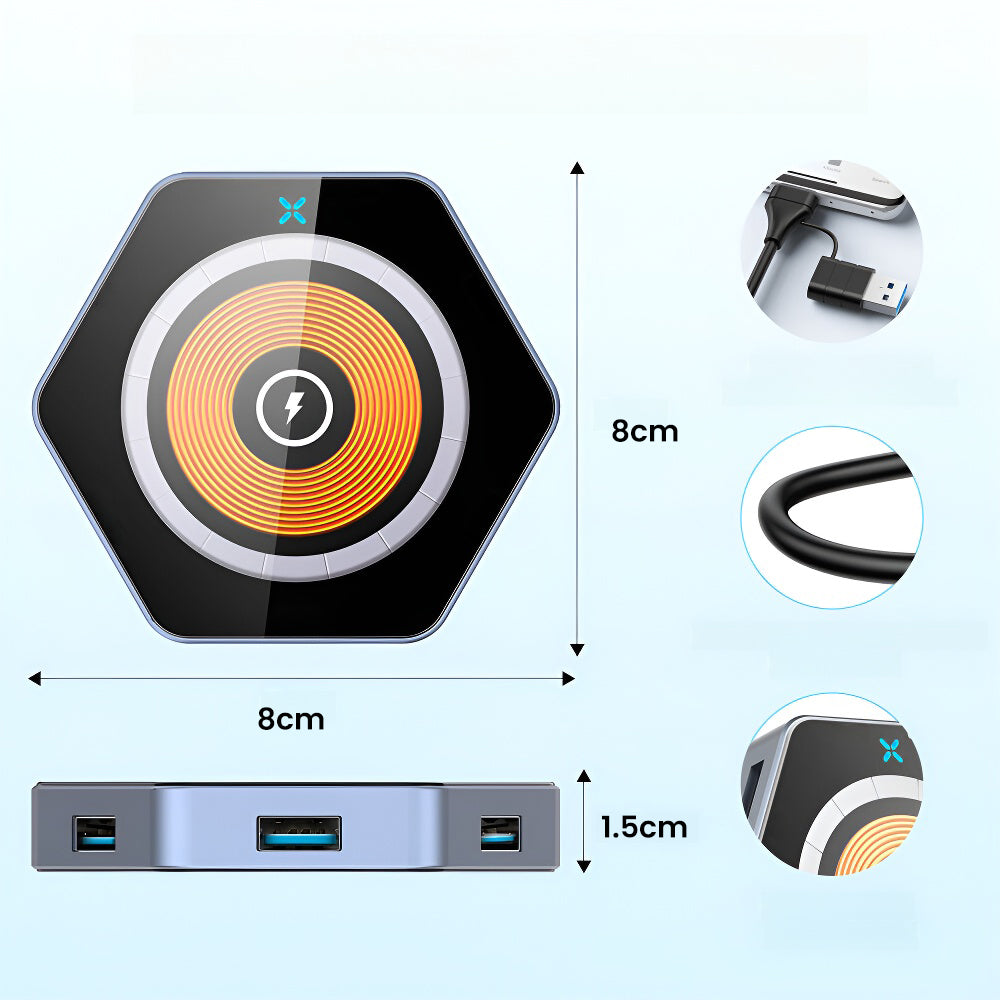15W Wireless Charging Dock: 6-in-1 Magnetic Suction Quick Charge USB Hub for iPhone 15 Series