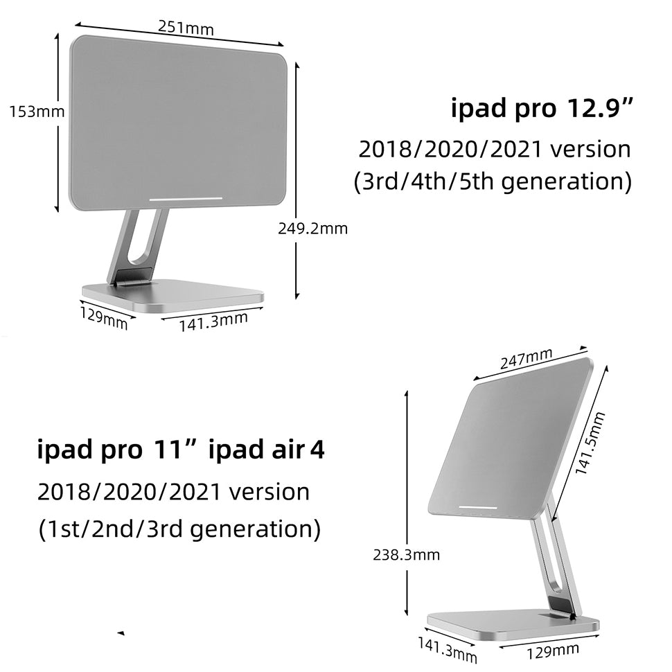 Float Magnetic Tablet Stand, Aluminum Adjustable Foldable for iPad Air 4/mini 6, Pro 11'', 12.9''