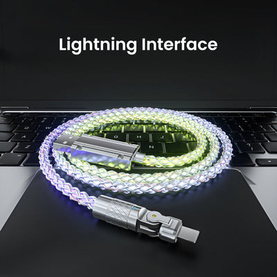 120W Super Fast Charge Data Cable with RGB Gradient Lighting and 180-degree Rotating Head