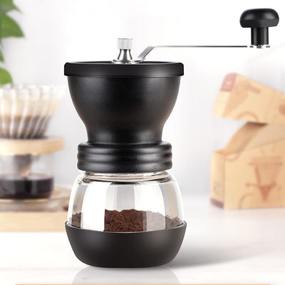 Manual Coffee Grinder with Ceramic Burrs, Hand Coffee Mill with Two Glass Jars
