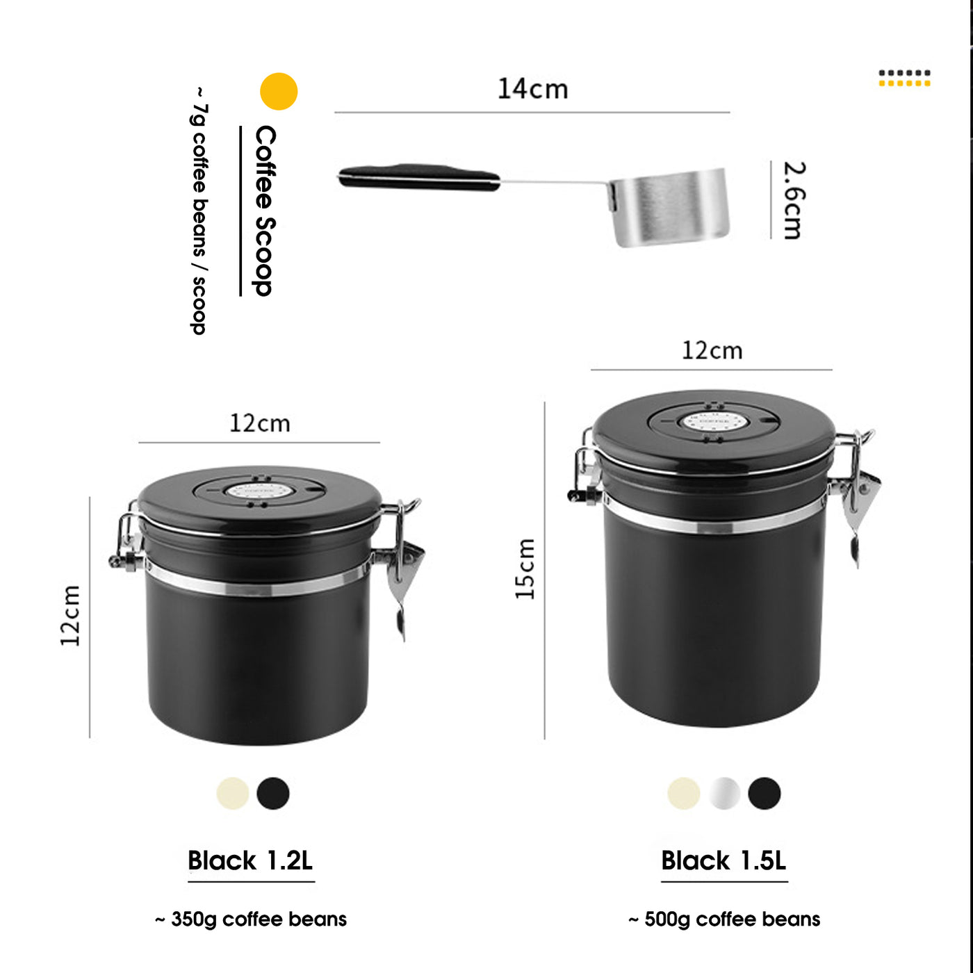 Coffee Canister, Airtight Stainless Steel Kitchen Food Storage Container with Date Tracker and Scoop for Beans, Grounds, Tea, Flour, Cereal, Sugar