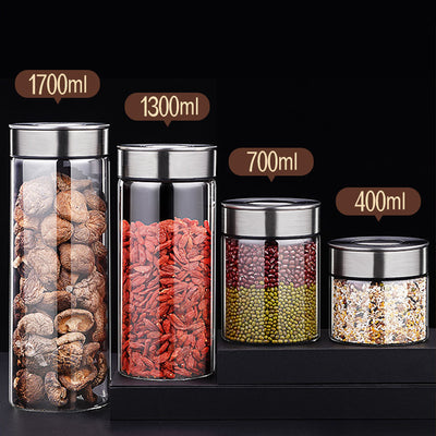 Borosilicate Glass Storage Jars, Glass Coffee Bean Storage Containers w/ Food Clip, Airtight Sealed Food Jars Canisters w/ Stainless Steel Lids