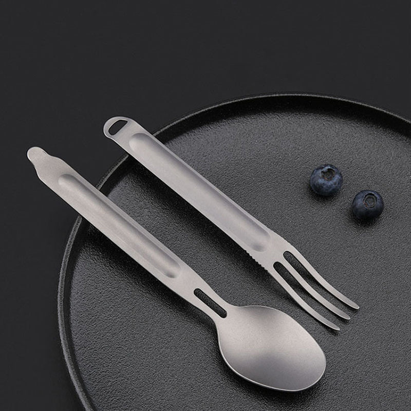 Outdoor Titanium Fork Spoon Cutlery Set - Carbon Gray