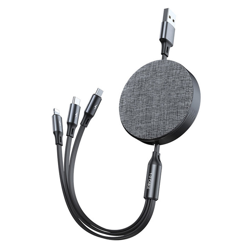 3-in-1 Retractable Fabric Charging Cable - Versatile, Durable, and Fast for All Phones