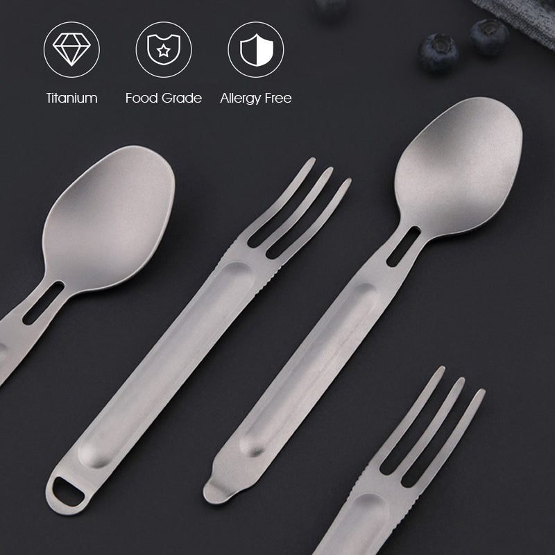 Outdoor Titanium Fork Spoon Cutlery Set - Carbon Gray