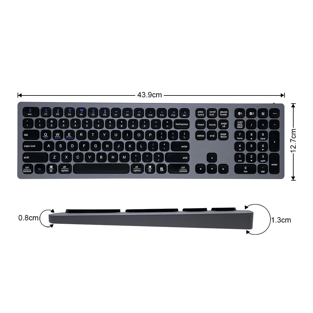 Aluminum Rechargeable Bluetooth Keyboard for Mac OS/Windows/iOS/Android